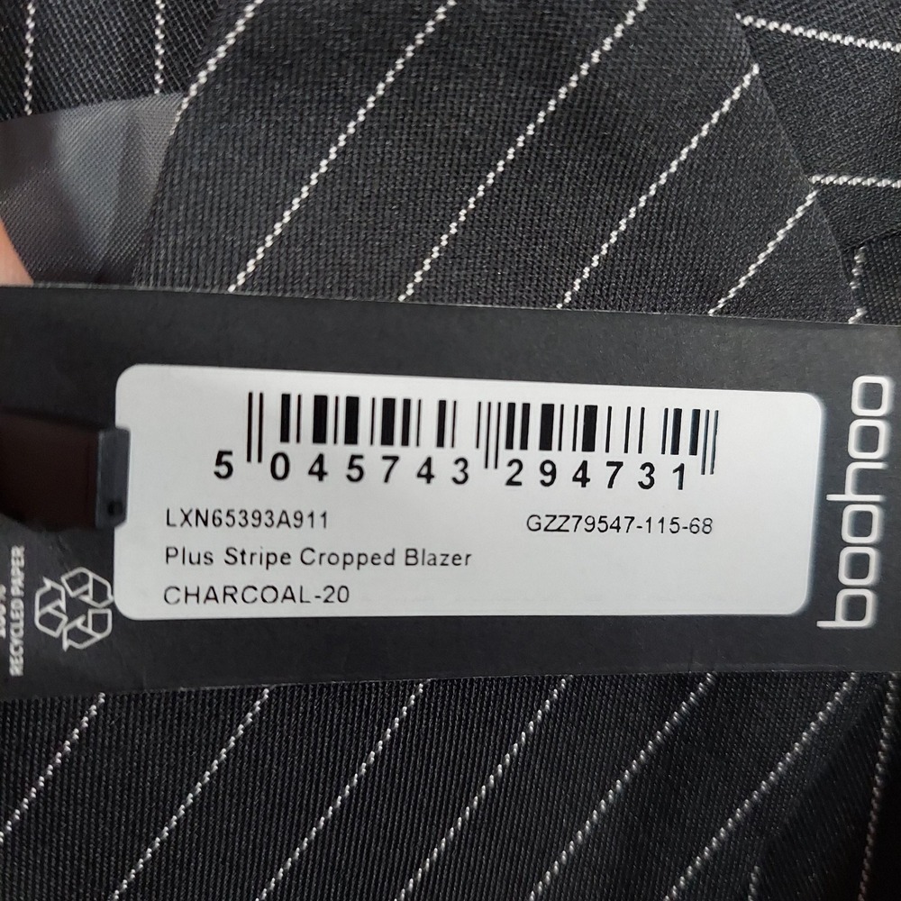 Boohoo Blazer Womens 16 Plus Gray Pinstripe‎ Cropped Lined Jacket - Picture 4 of 10
